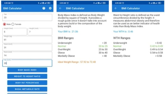 BMI, BMR and Fat % Calculator