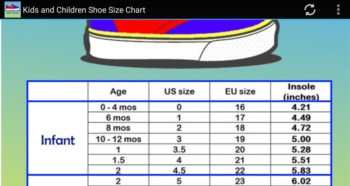 Children Shoe Size Chart